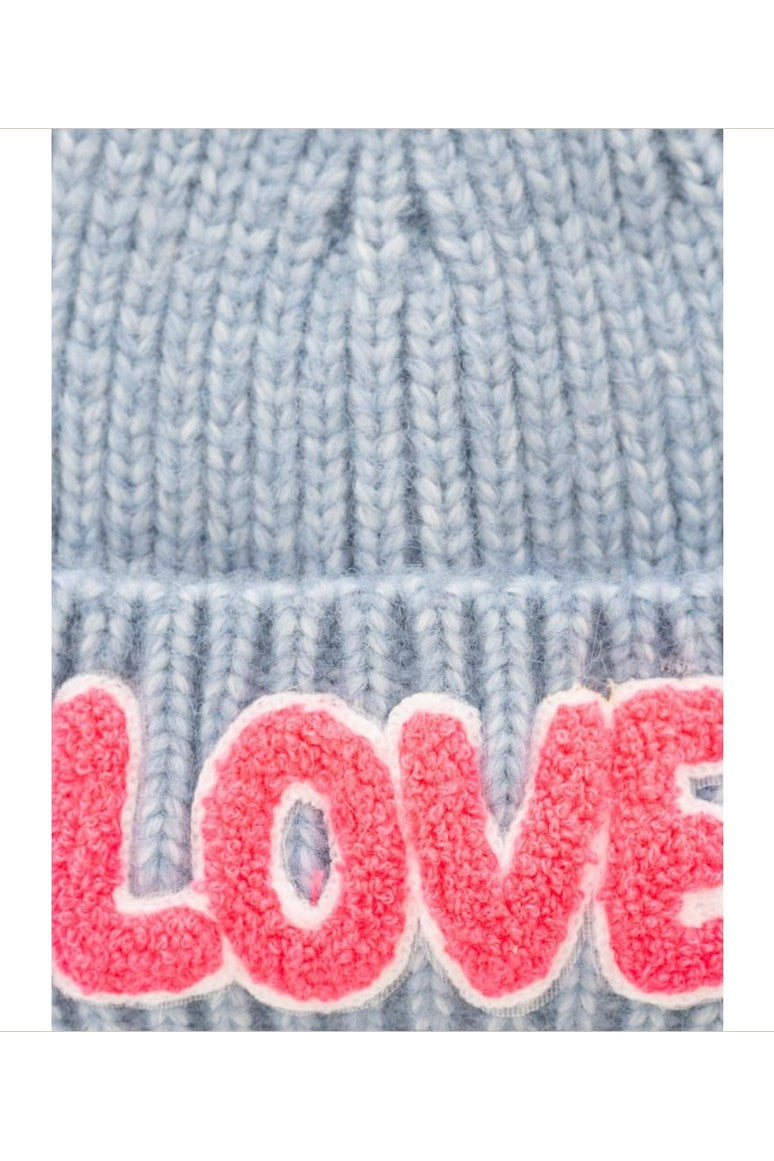 Mütze Zwillingsherz Großstrick ’LOVE’ blau - Mütze