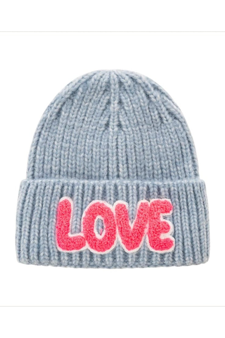 Mütze Zwillingsherz Großstrick ’LOVE’ blau - Mütze