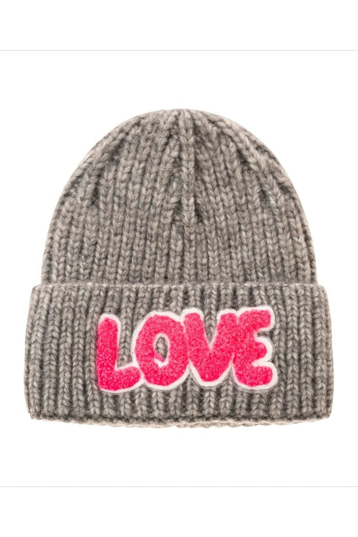 Mütze Zwillingsherz Großstrick ’LOVE’ grau - Mütze