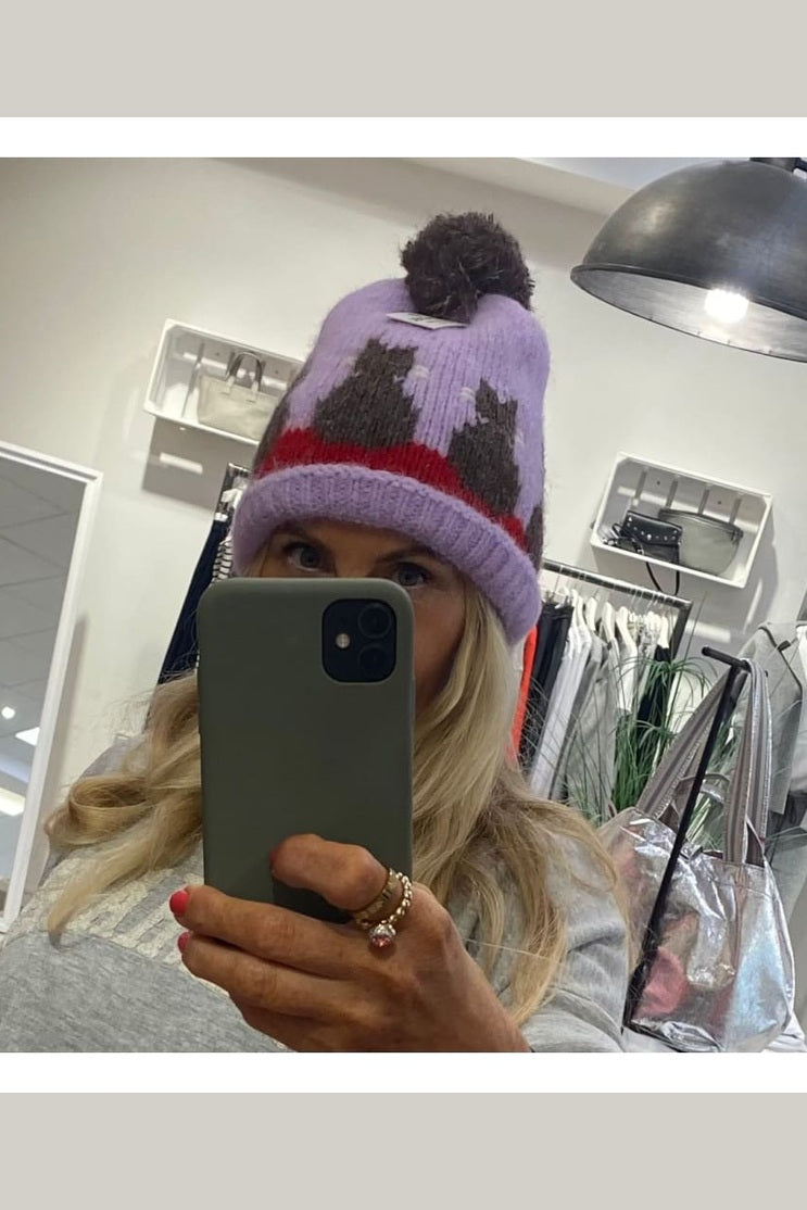 Mütze Zwillingsherz Kätzchen Bommel Lila - Mütze