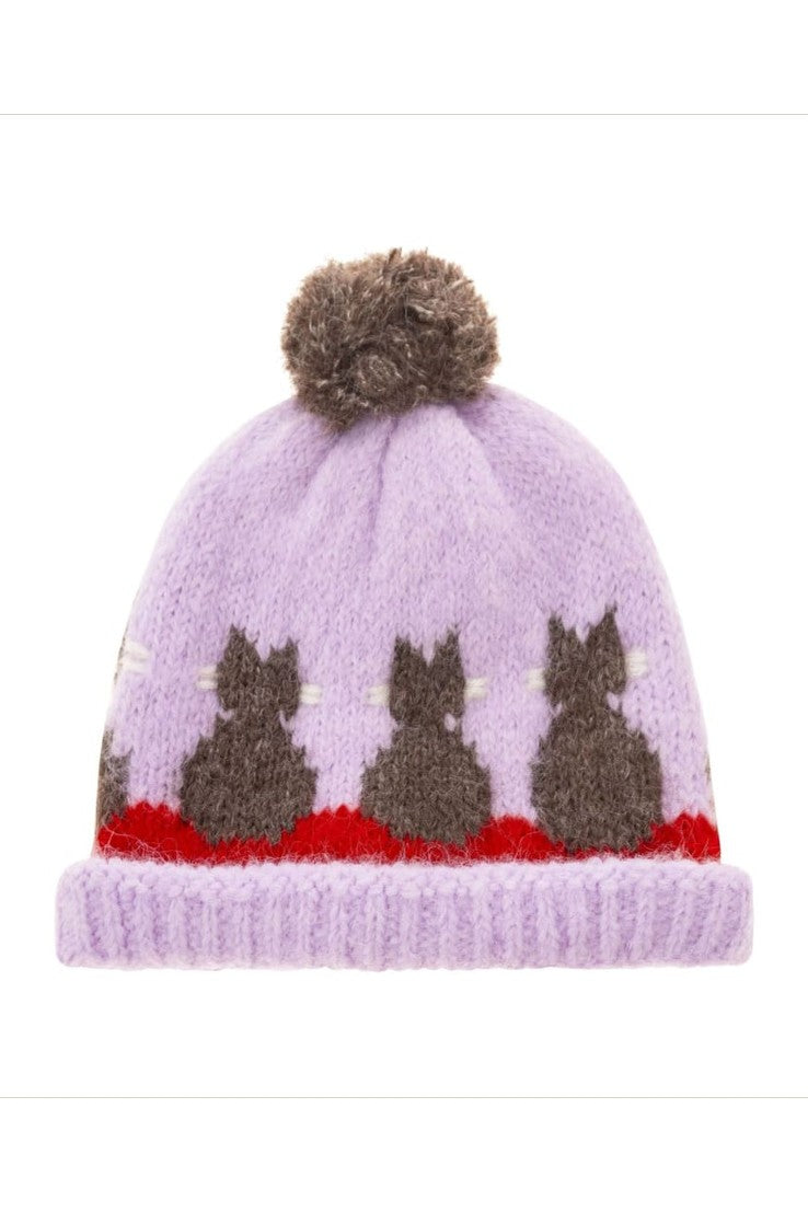 Mütze Zwillingsherz Kätzchen Bommel Lila - Mütze