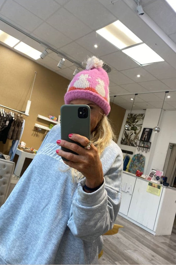 Mütze Zwillingsherz Kätzchen Bommel pink - Mütze