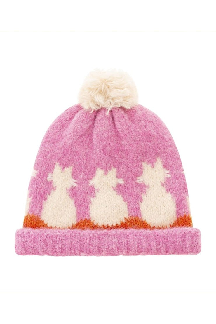 Mütze Zwillingsherz Kätzchen Bommel pink - Mütze