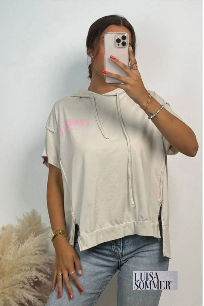 Namaste Shirt mit Kapuze kurzarm - Beige - shirt