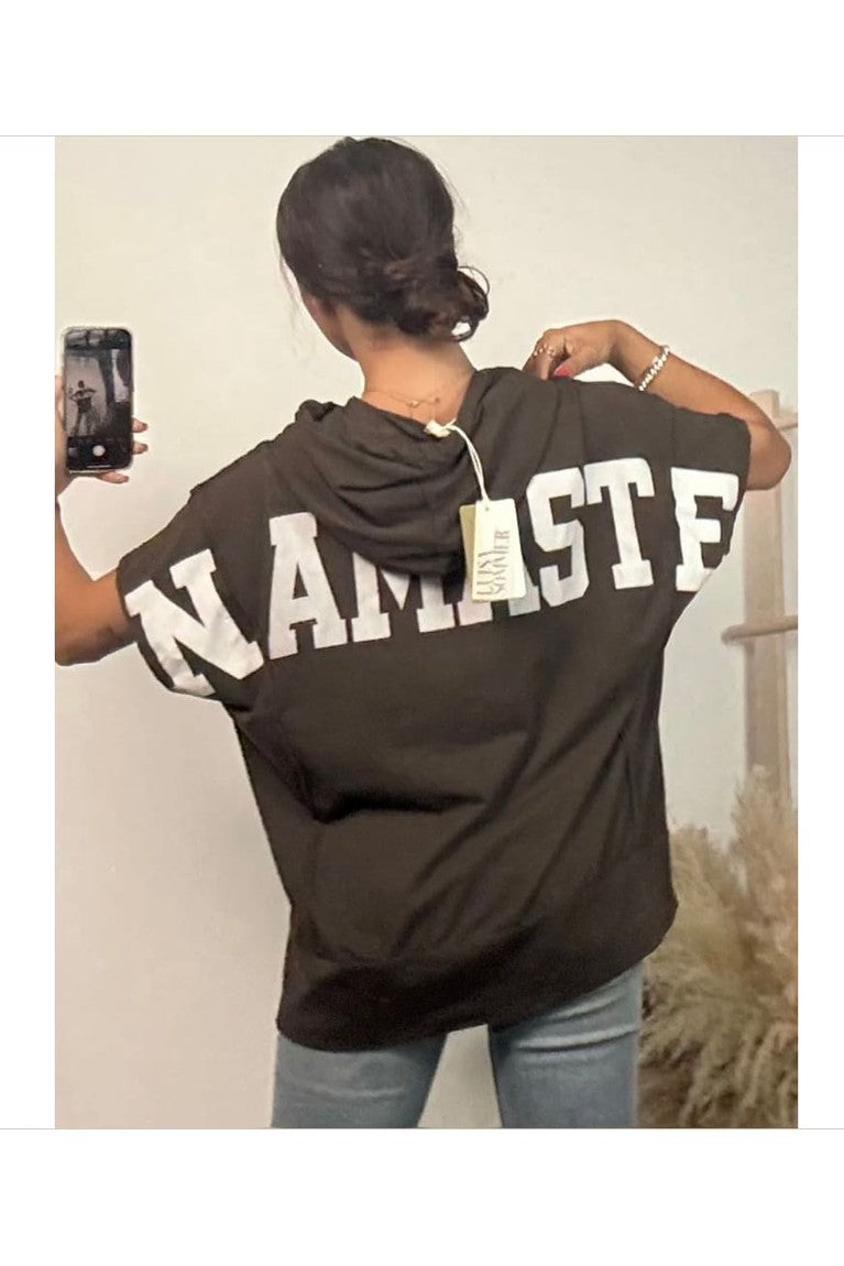 Namaste Shirt mit Kapuze kurzarm - Braun - shirt