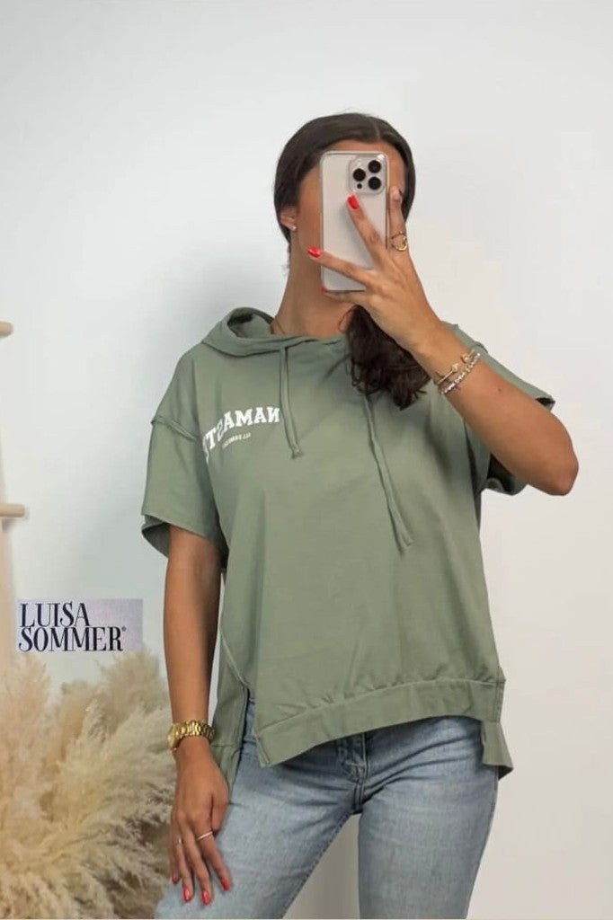 Namaste Shirt mit Kapuze kurzarm - shirt
