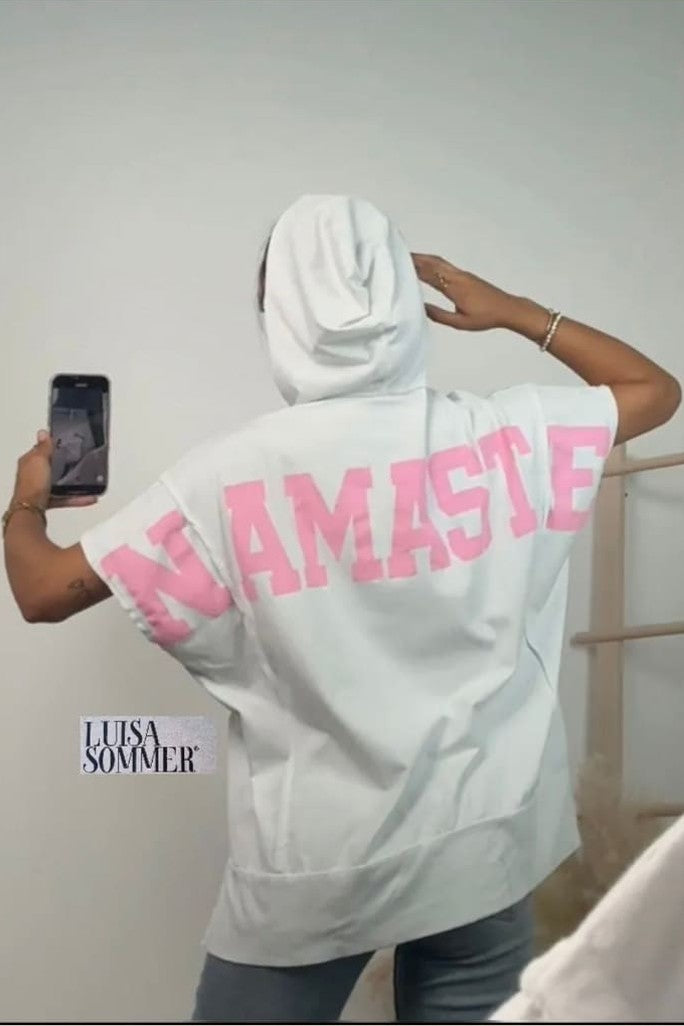 Namaste Shirt mit Kapuze weiß kurz Arm - shirt