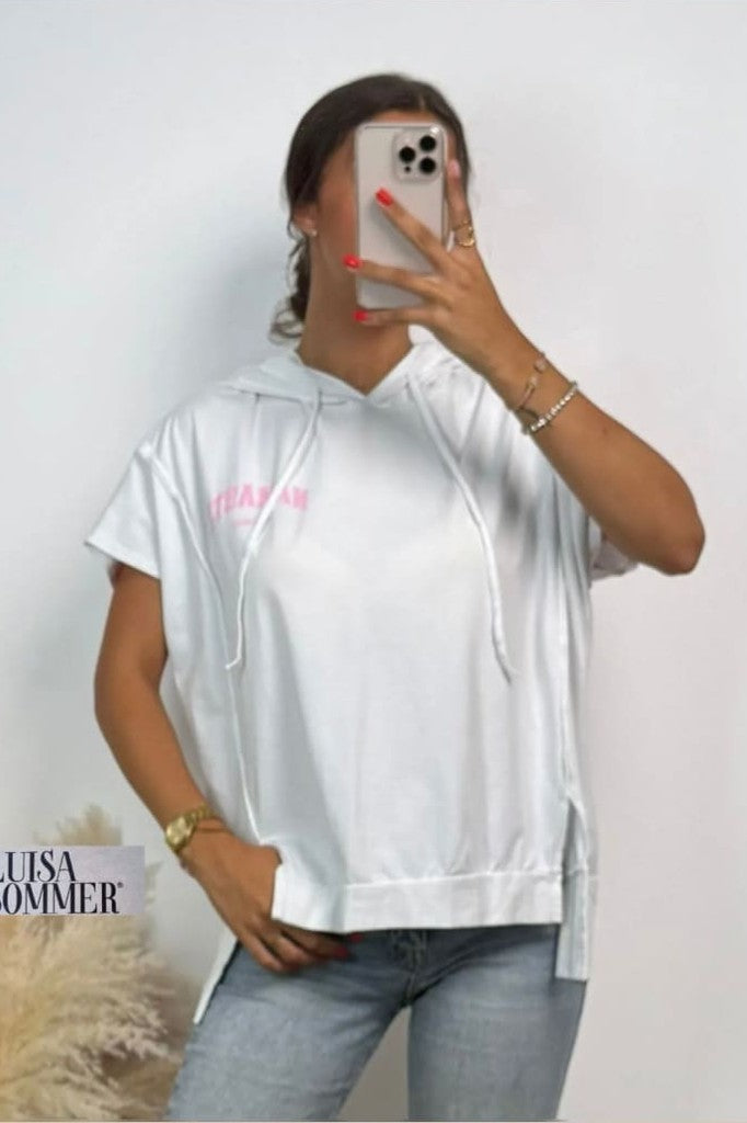 Namaste Shirt mit Kapuze weiß kurz Arm - shirt