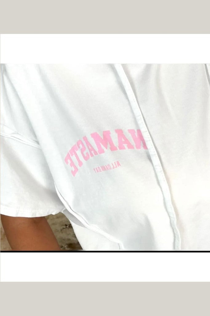 Namaste Shirt mit Kapuze weiß kurz Arm - shirt