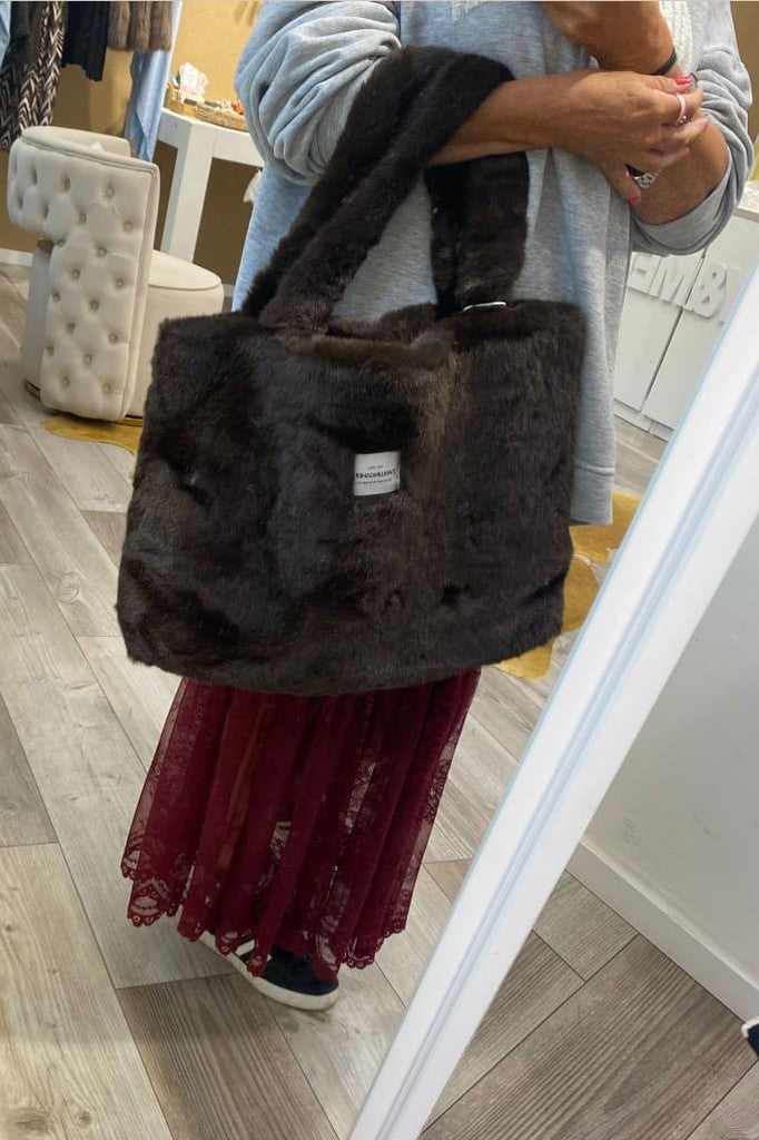 XXL Zwillingsherz Fake Fur Shopper ’ZH’ schwarz - Tasche