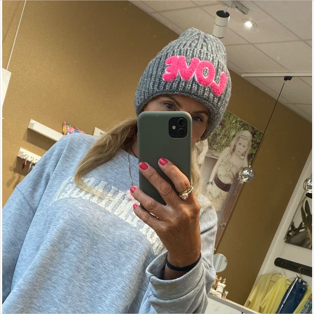 Mütze Zwillingsherz Großstrick ’LOVE’ grau - Mütze