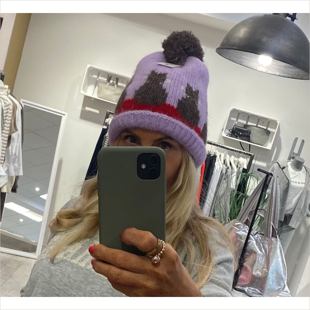 Mütze Zwillingsherz Kätzchen Bommel Lila - Mütze