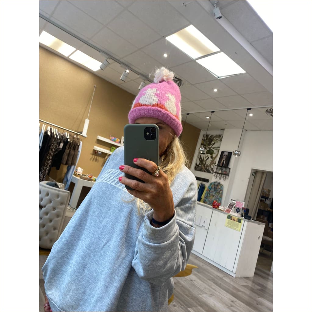 Mütze Zwillingsherz Kätzchen Bommel pink - Mütze