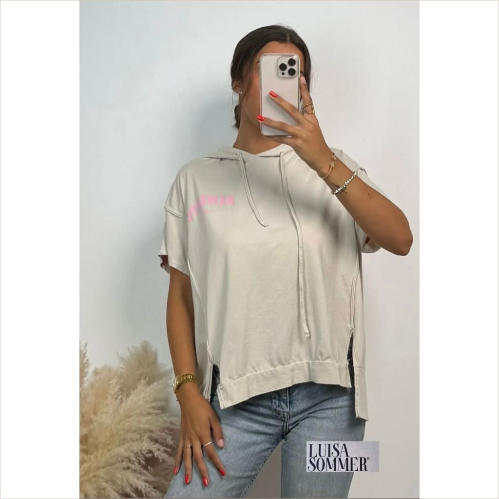 Namaste Shirt mit Kapuze kurzarm - Beige - shirt