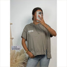 Namaste Shirt mit Kapuze kurzarm - Taupe Grau - shirt